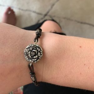 Leather and rhinestone bracelet